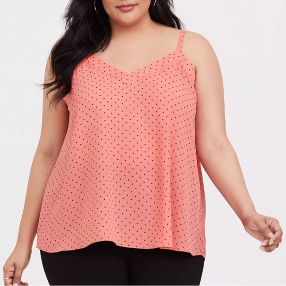 torrid Tops - Torrid Sophie Coral And Black Dotted V Neck Cami
